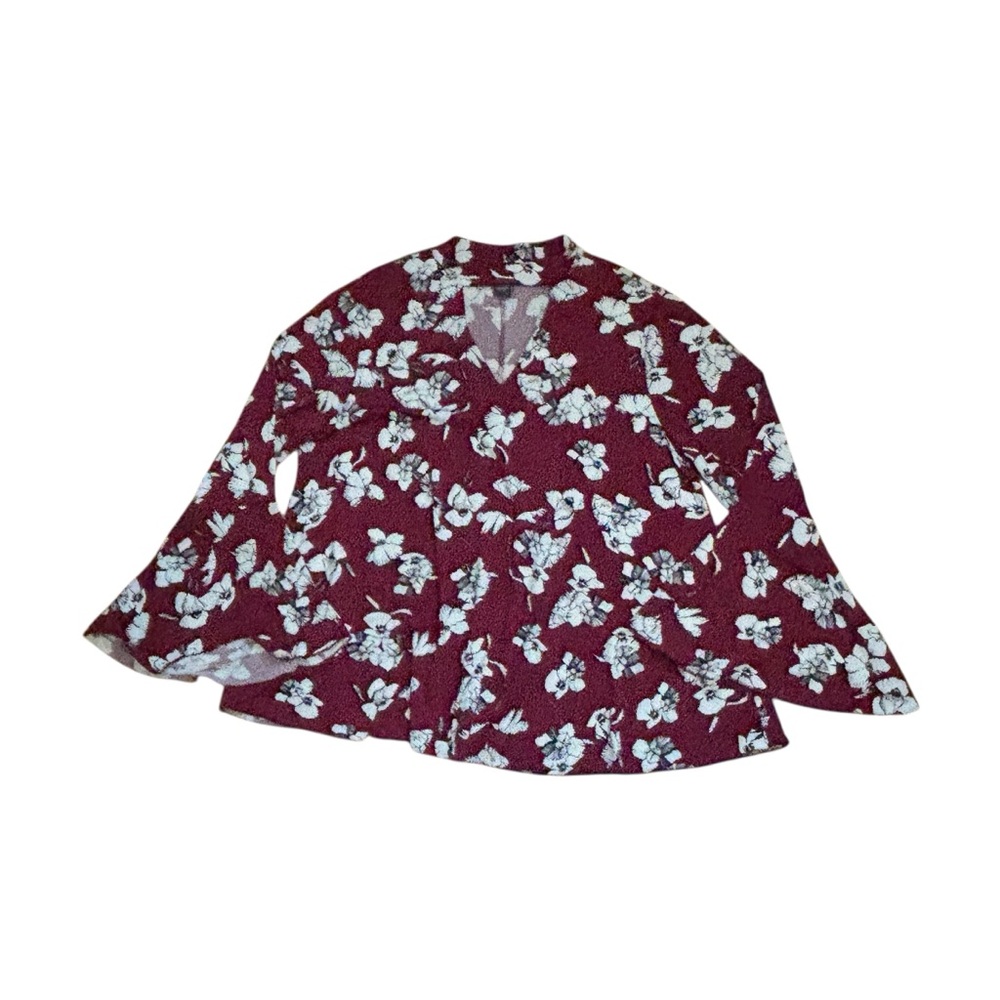 Chelsea & Theodore Floral Keyhole Top with Bell Sleeves - size XL NWT‎
